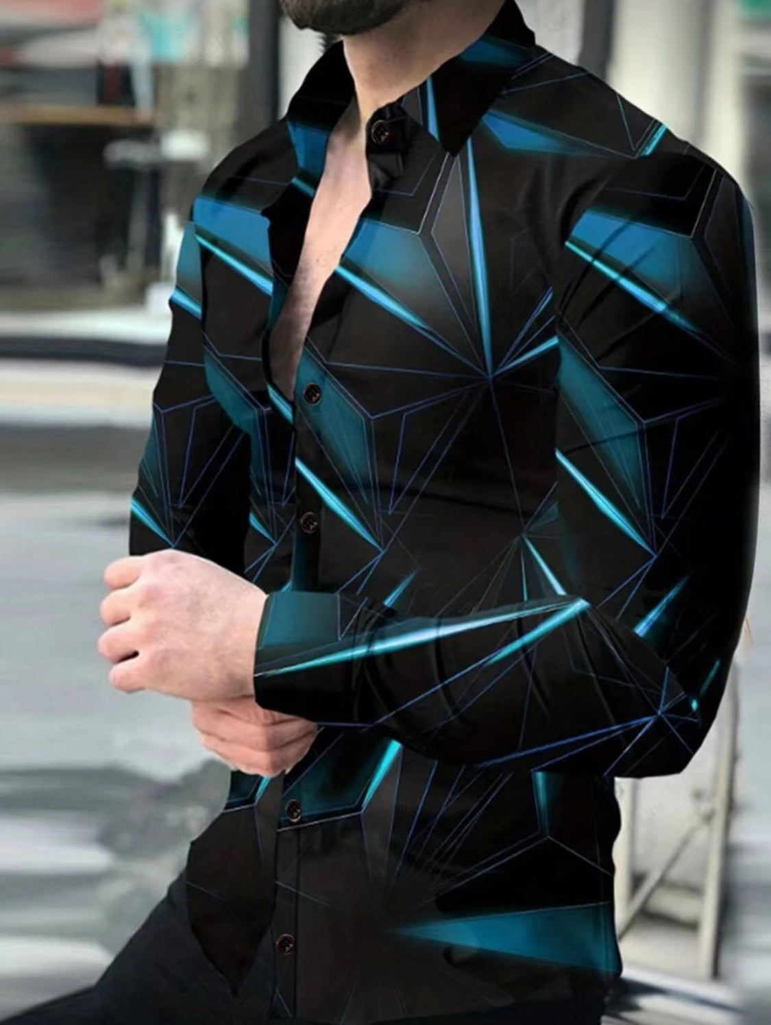 Men’s Slim Fit Geometric Pattern Dress Shirt