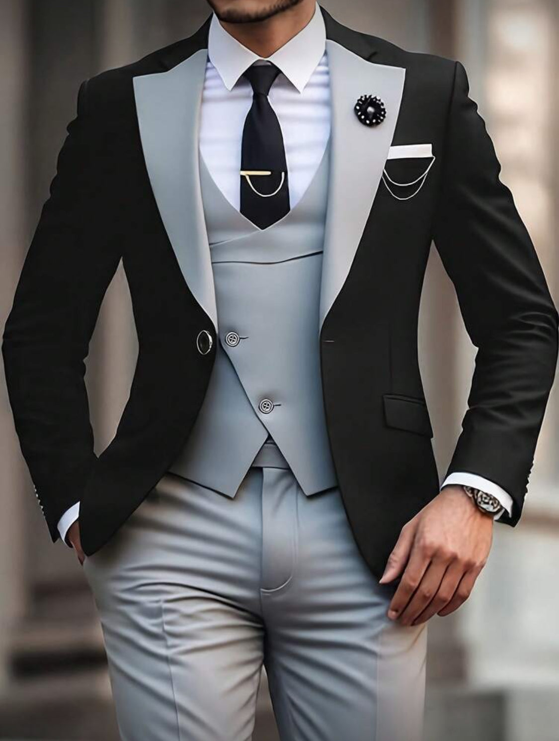 Midnight Silver Contrast Tuxedo Set