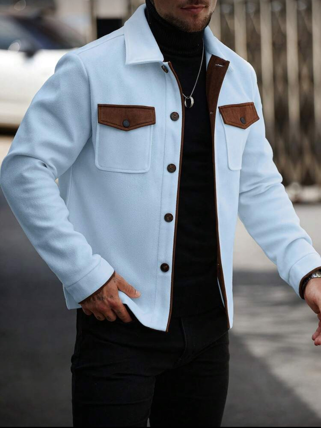 Men’s Contrast Pocket Wool-Blend Jacket