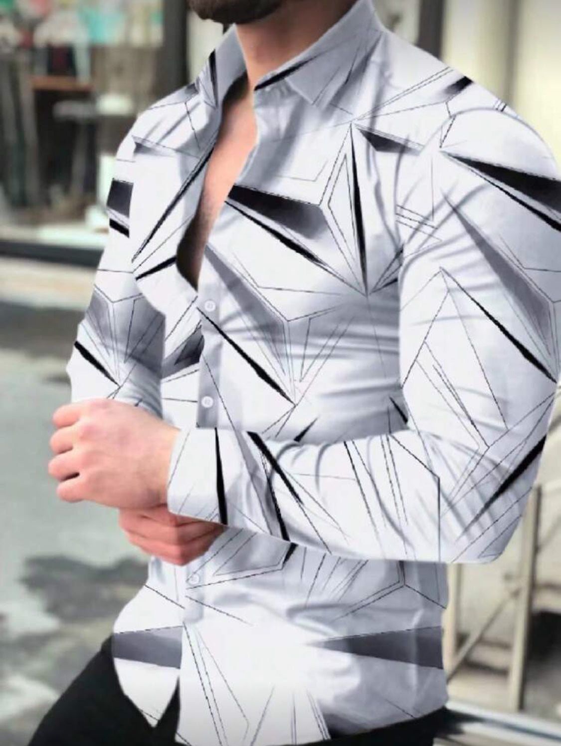 Men’s Slim Fit Geometric Pattern Dress Shirt