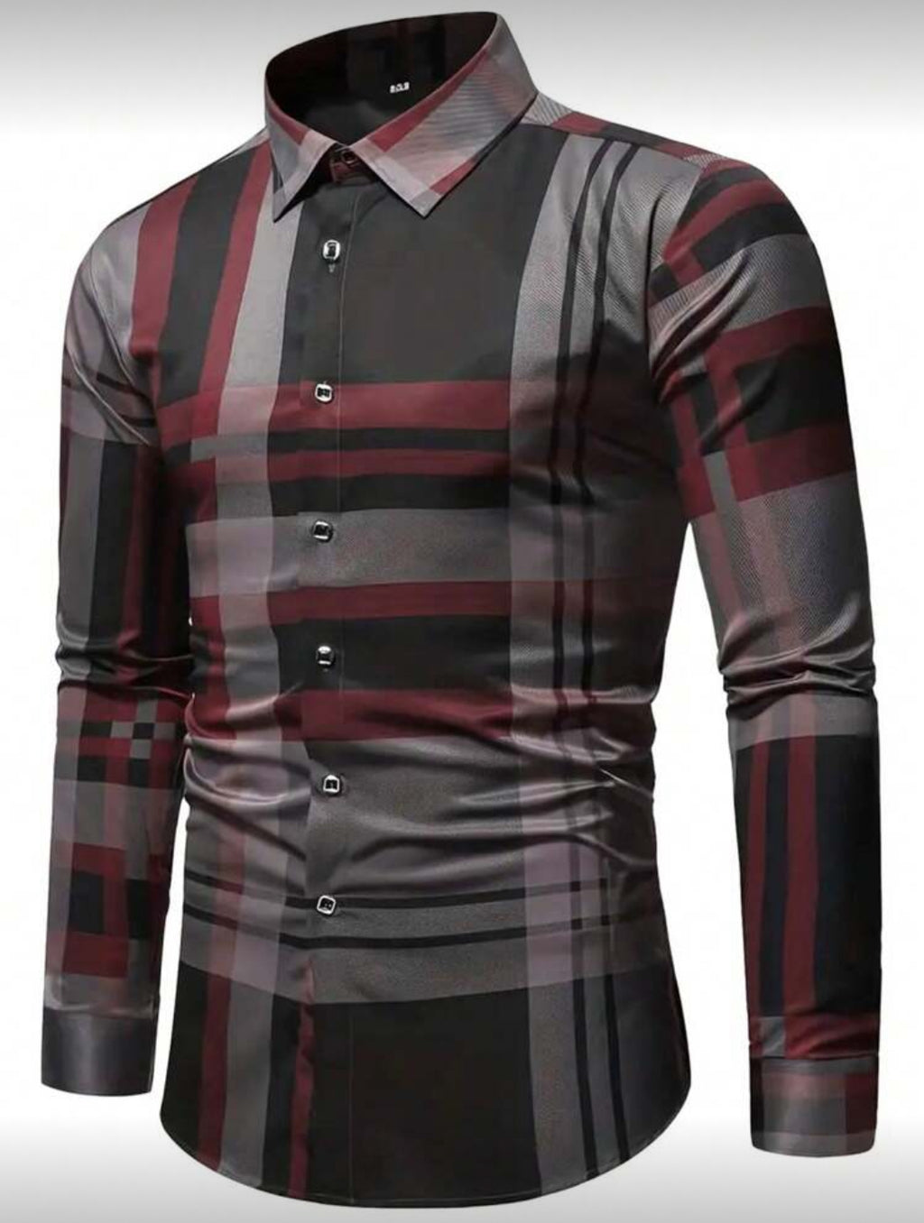 Men’s Modern Plaid Slim-Fit Button-Down Shirt
