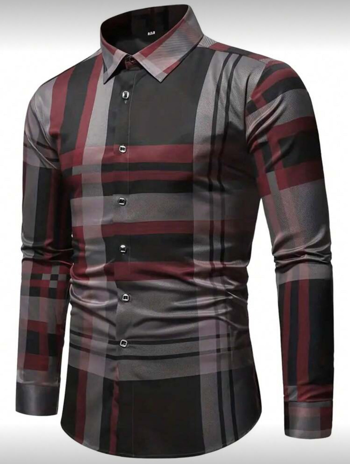Men’s Modern Plaid Slim-Fit Button-Down Shirt