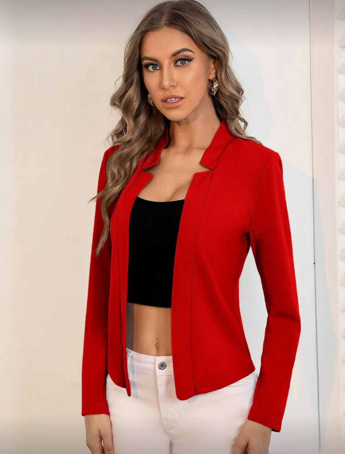 Elegant Open-Front Cropped Blazer Jacket