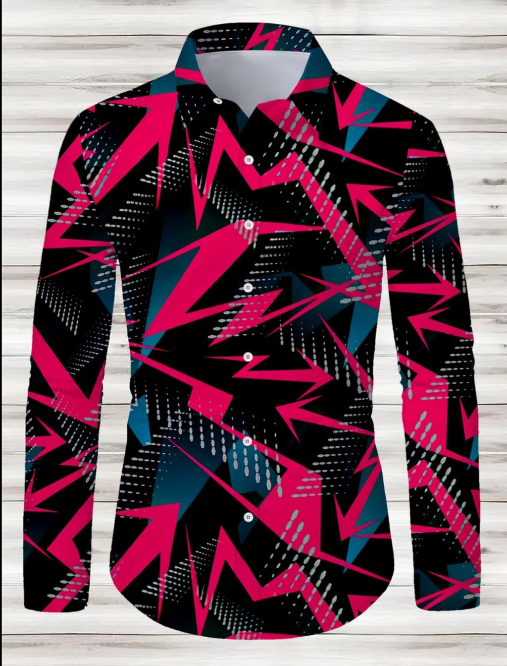 Men’s Neon Lightning Graphic Button-Down Shirt