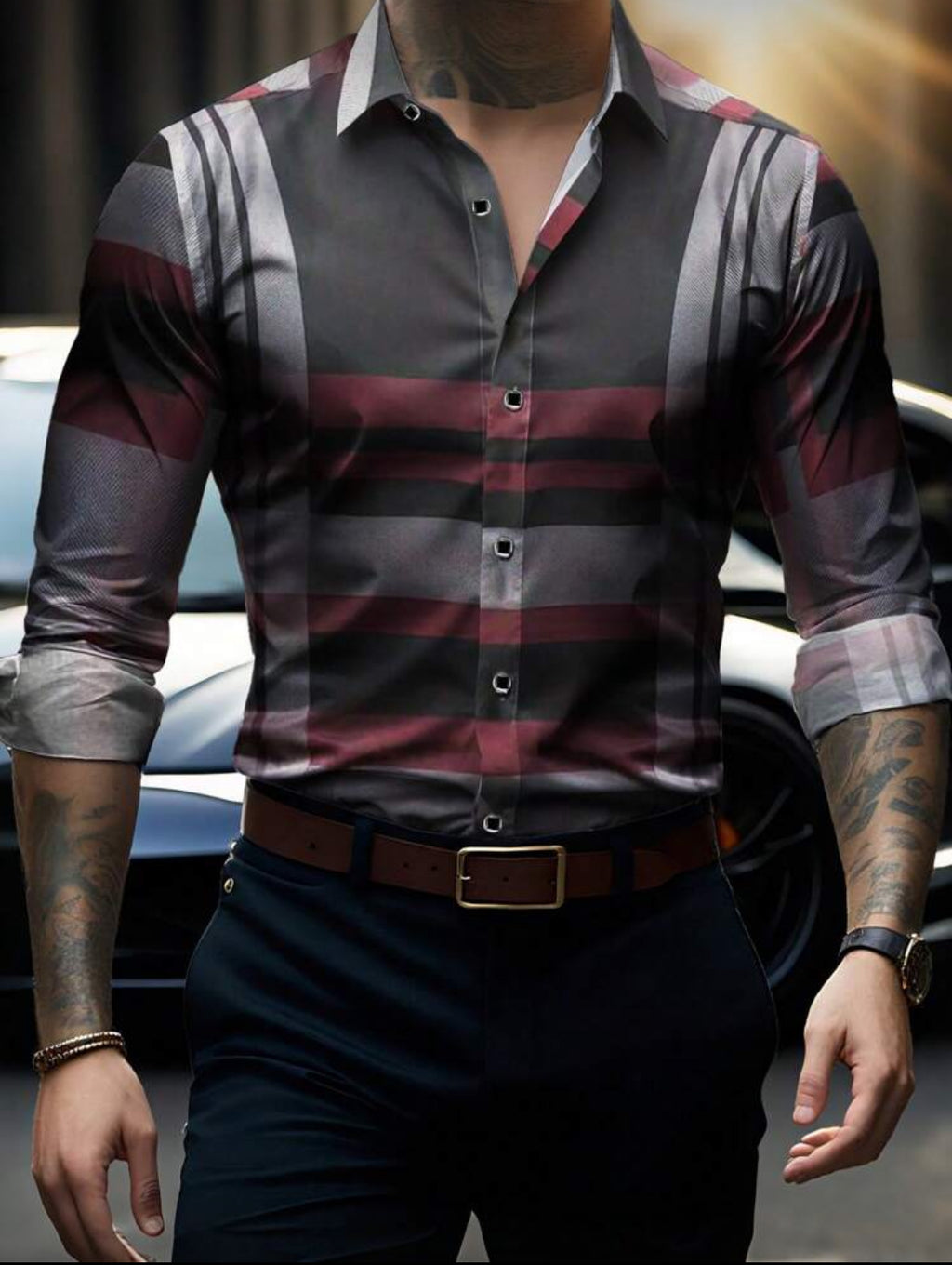 Men’s Modern Plaid Slim-Fit Button-Down Shirt