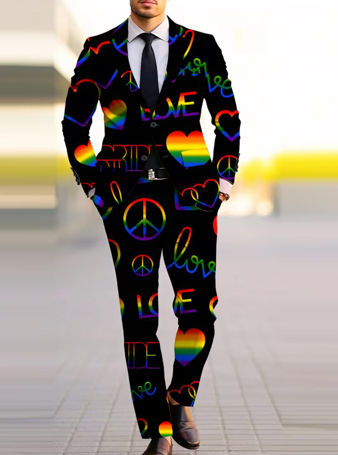 Men’s Black Rainbow Pride Suit Set – Love & Peace Statement Outfit