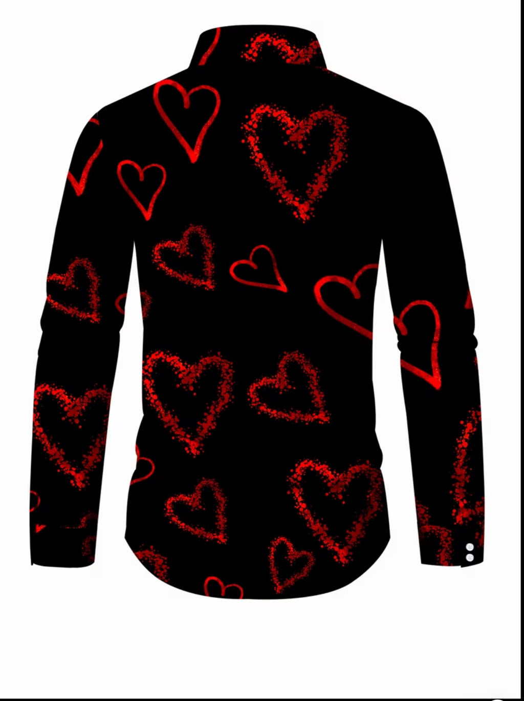 Men’s Romantic Heart Print Long-Sleeve Button-Down Shirt – Black & Red