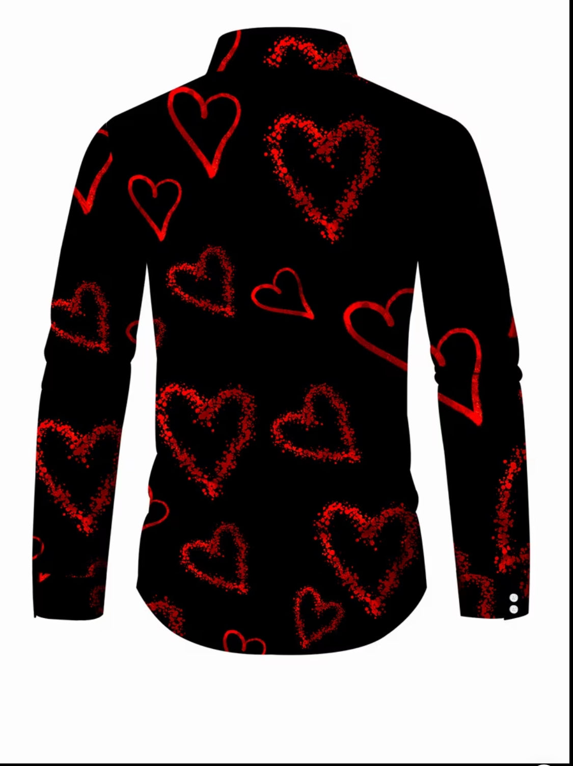 Men’s Romantic Heart Print Long-Sleeve Button-Down Shirt – Black & Red