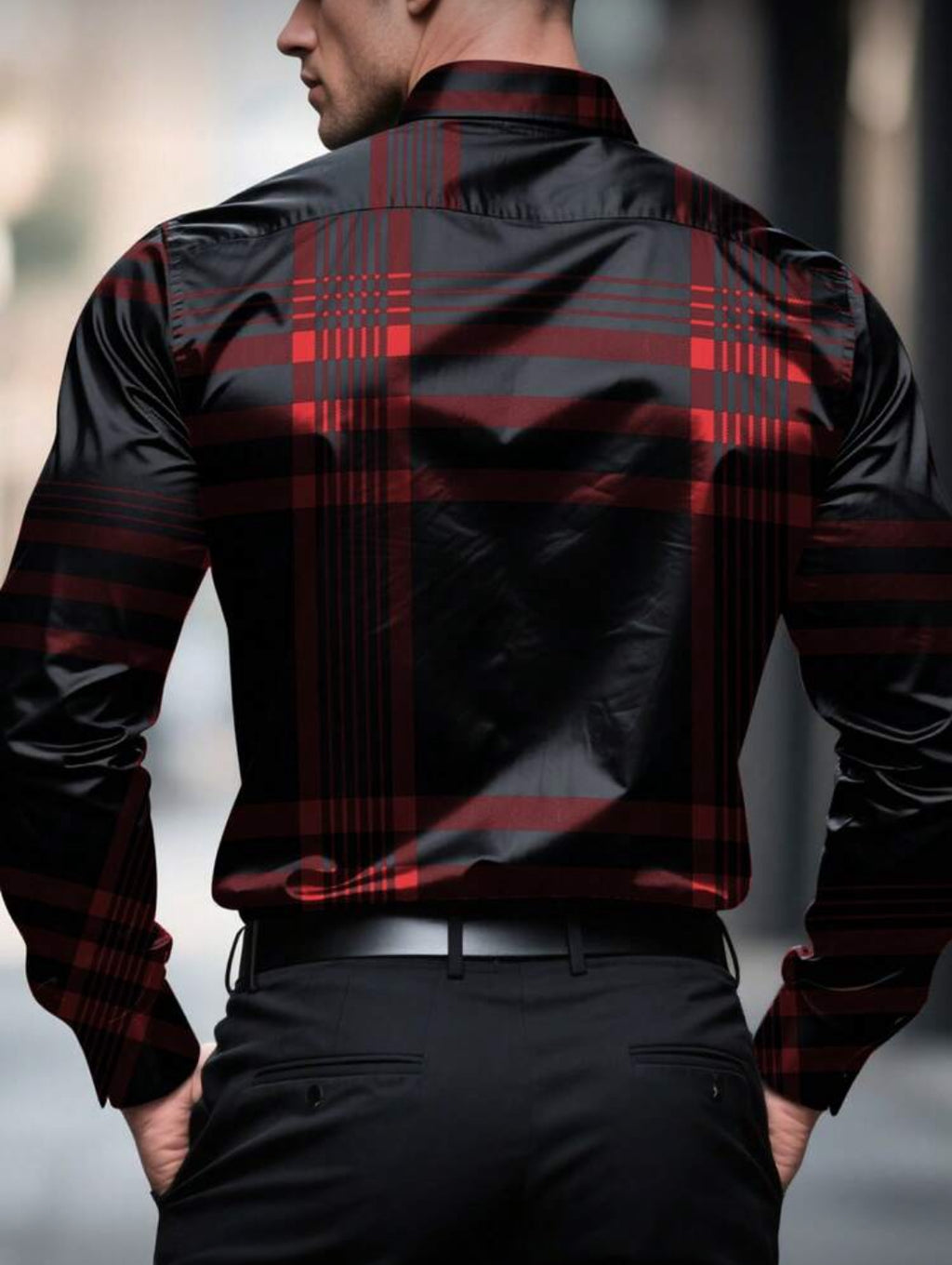 Men’s Modern Plaid Slim-Fit Button-Up Shirt