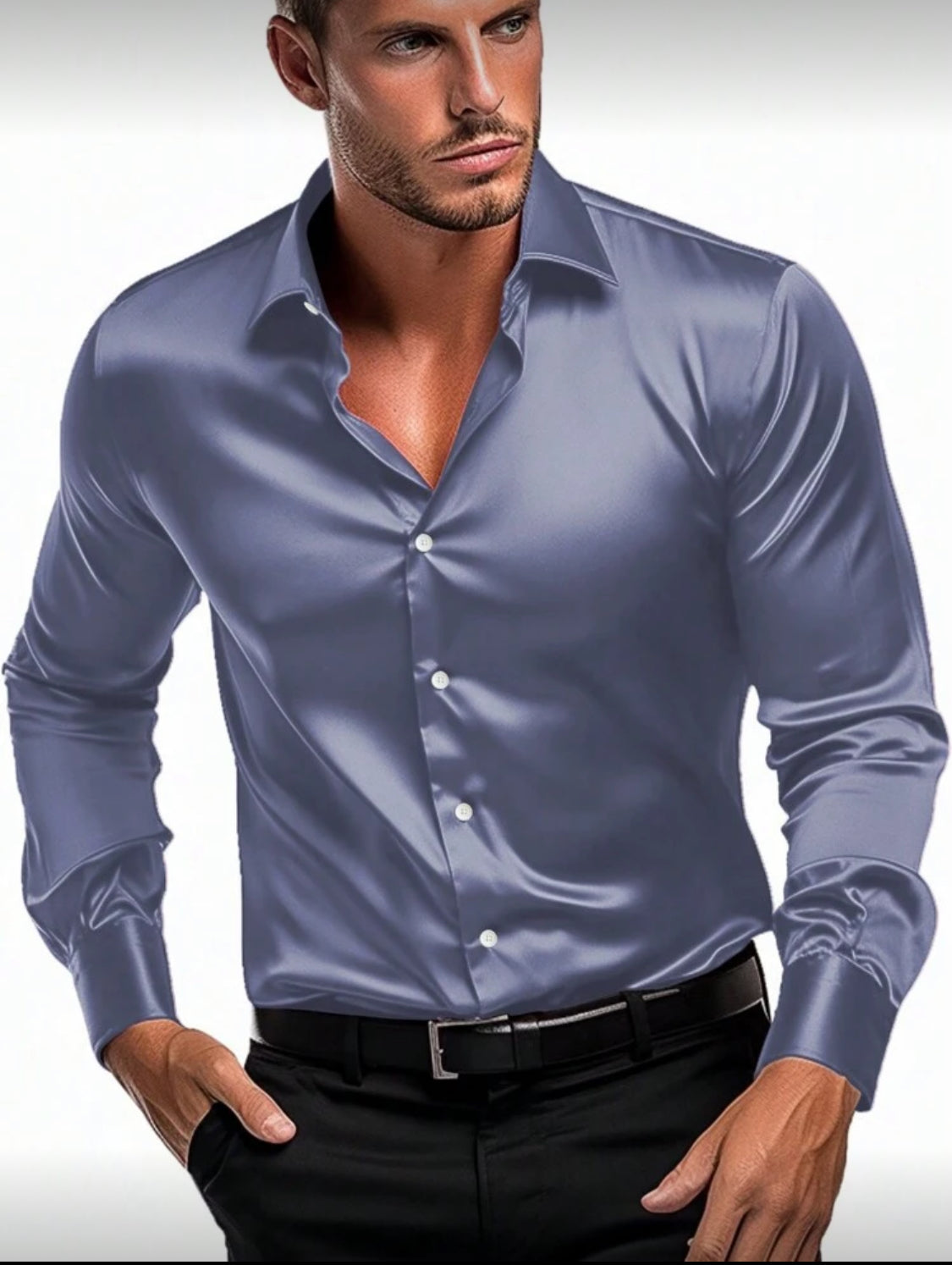 Men’s Slim Fit Satin Dress Shirt – Modern Elegant Style