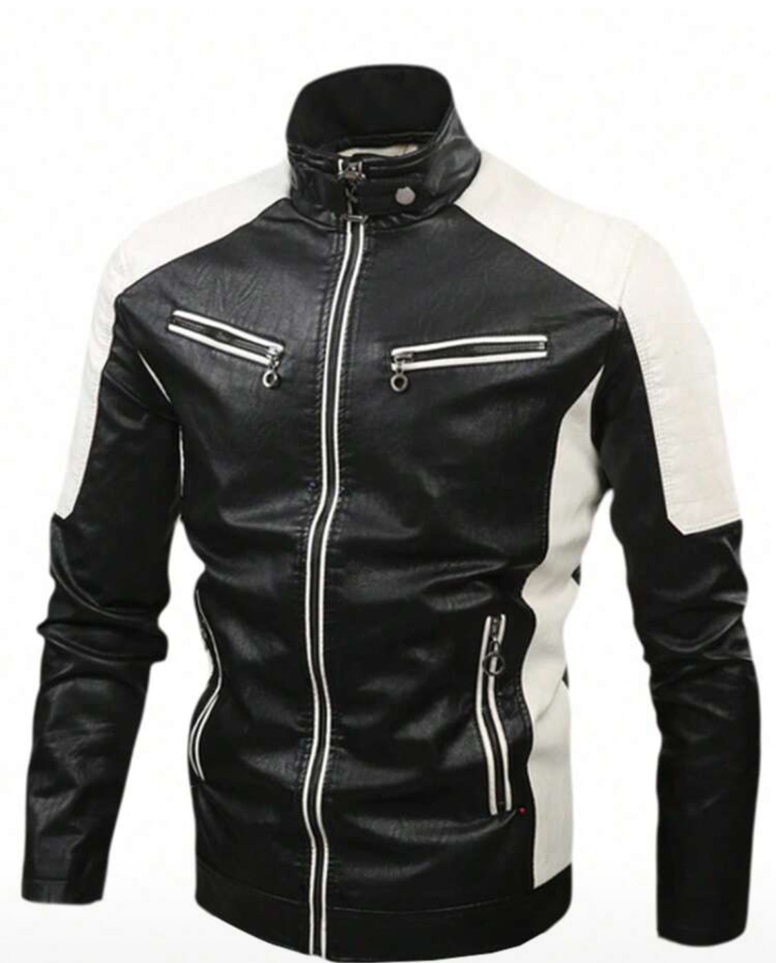 Men’s Contrast Panel Moto Leather Jacket