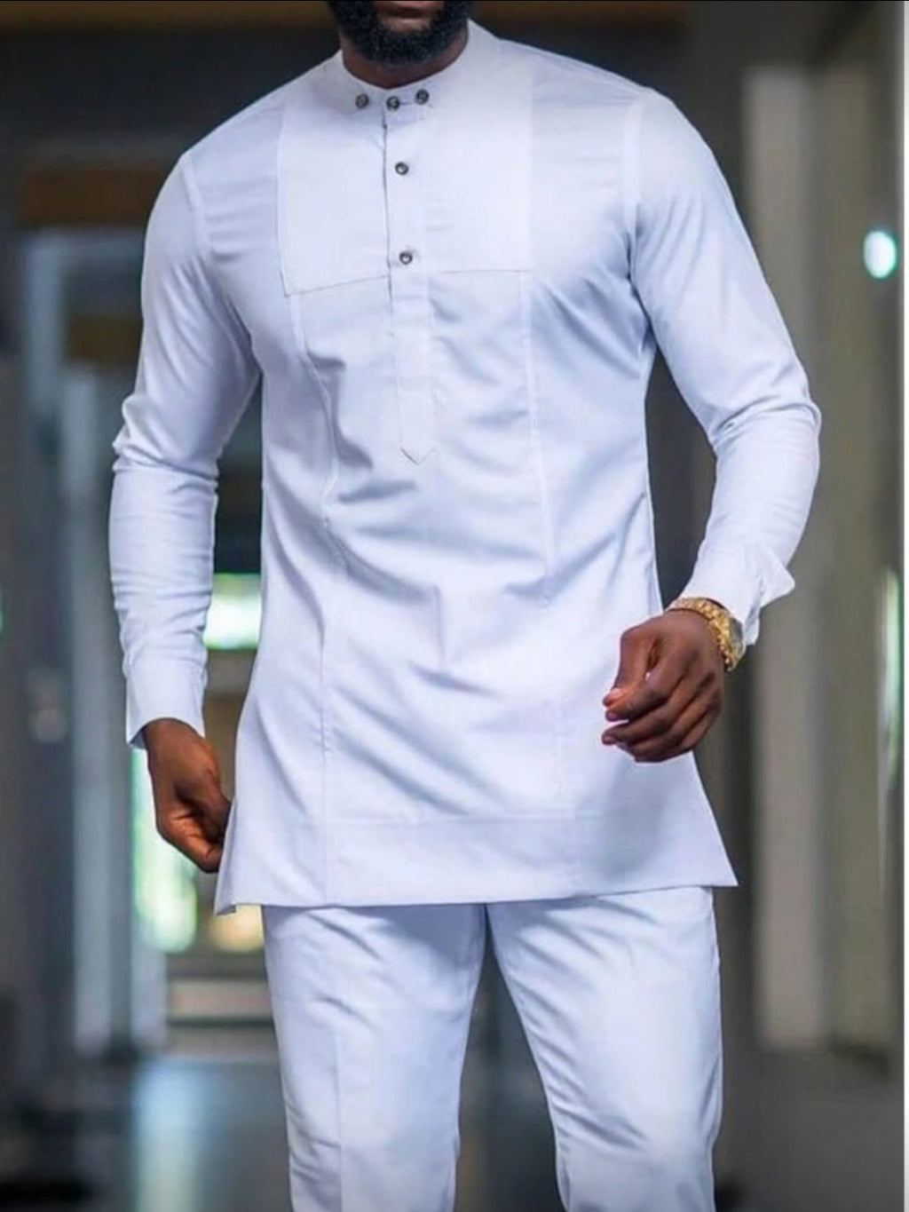Classic White Men’s Traditional Two-Piece Outfit