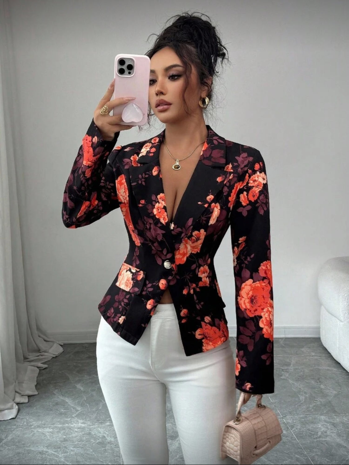 Elegant Floral Tailored Blazer for Women