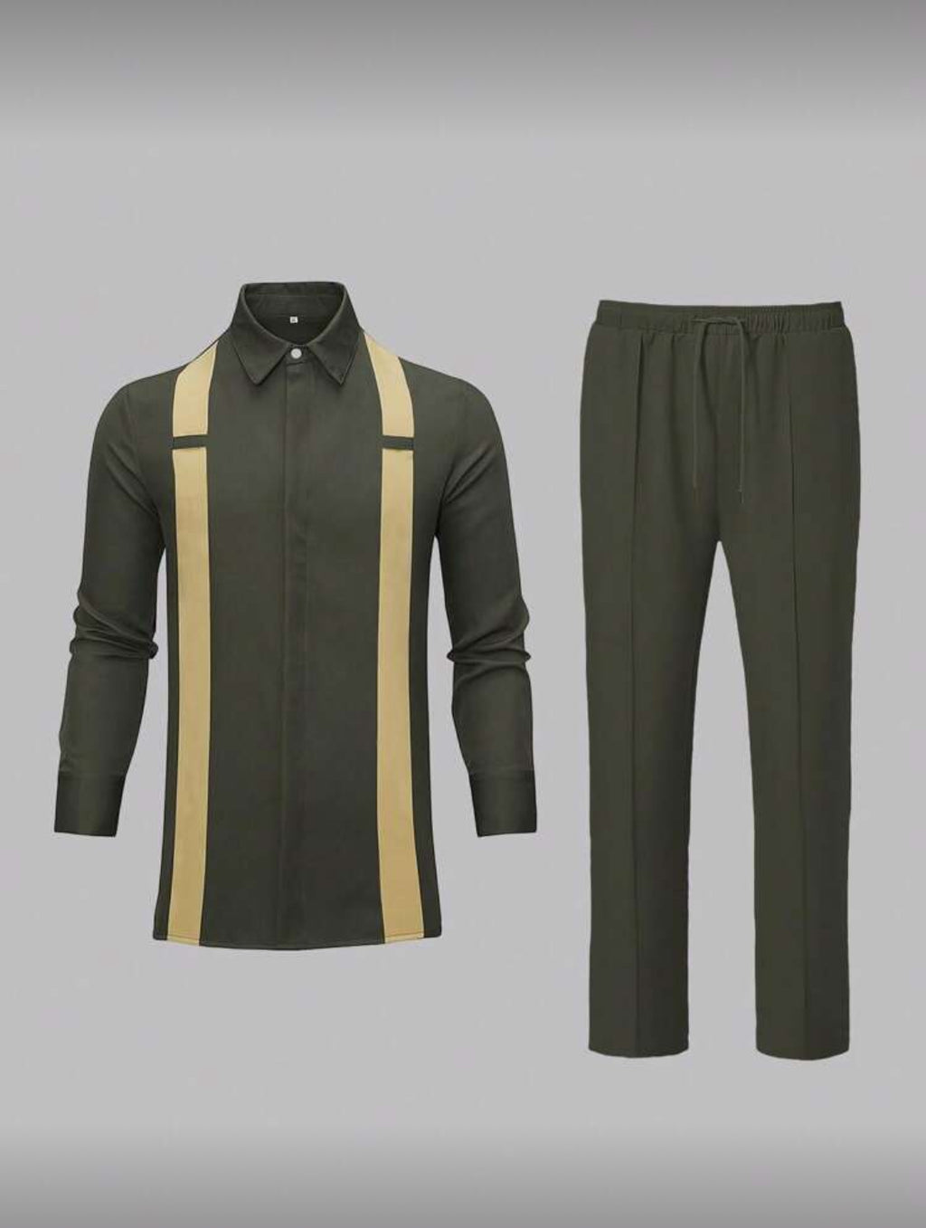 Modern African-Inspired Men’s Two-Piece Set (Olive & Beige)
