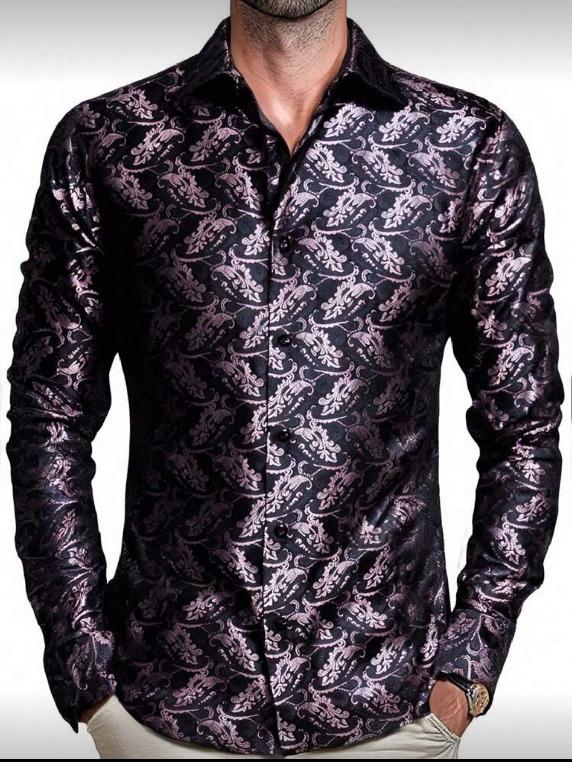 Men’s Premium Black Paisley Pattern Dress Shirt