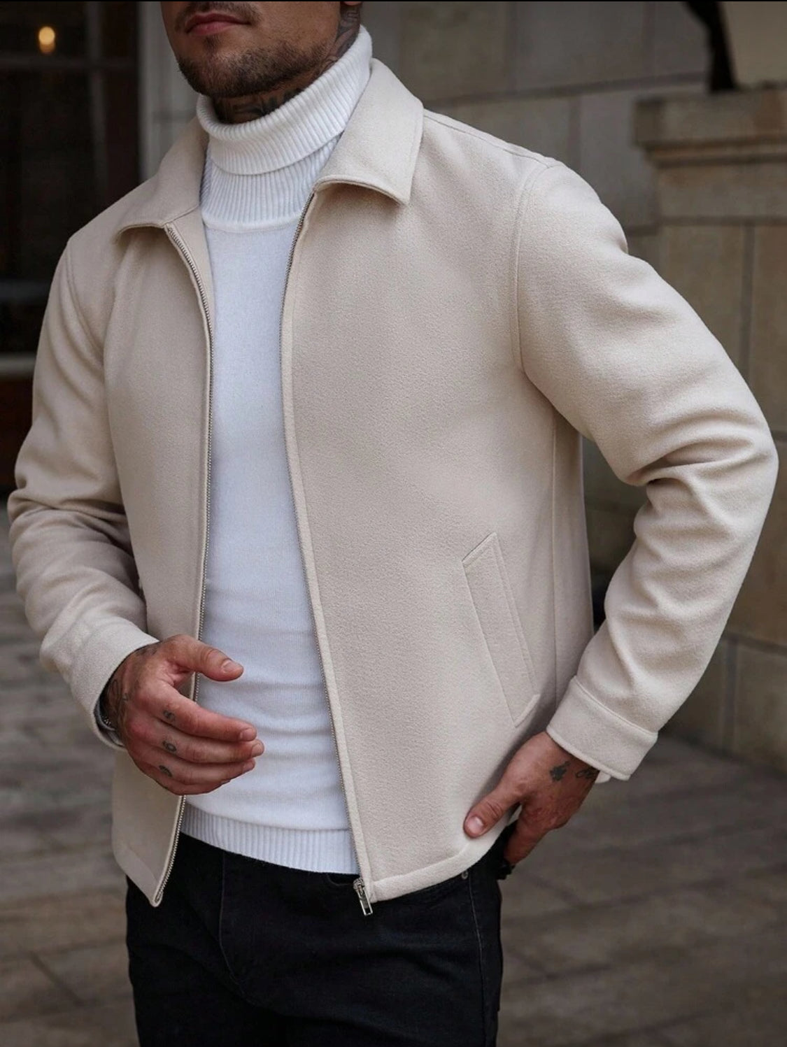 Men’s Minimalist Zip-Up Wool Jacket