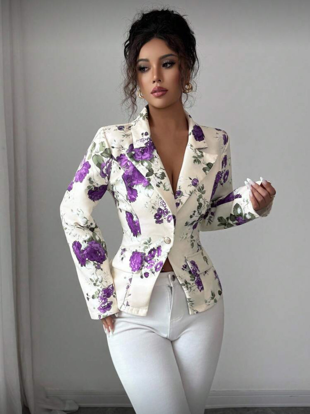 Elegant Floral Tailored Blazer for Women