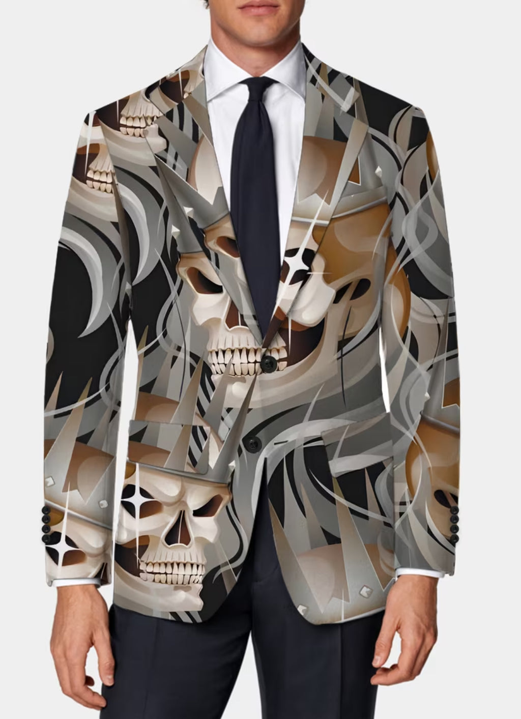 Abstract Skull Art Statement Blazer