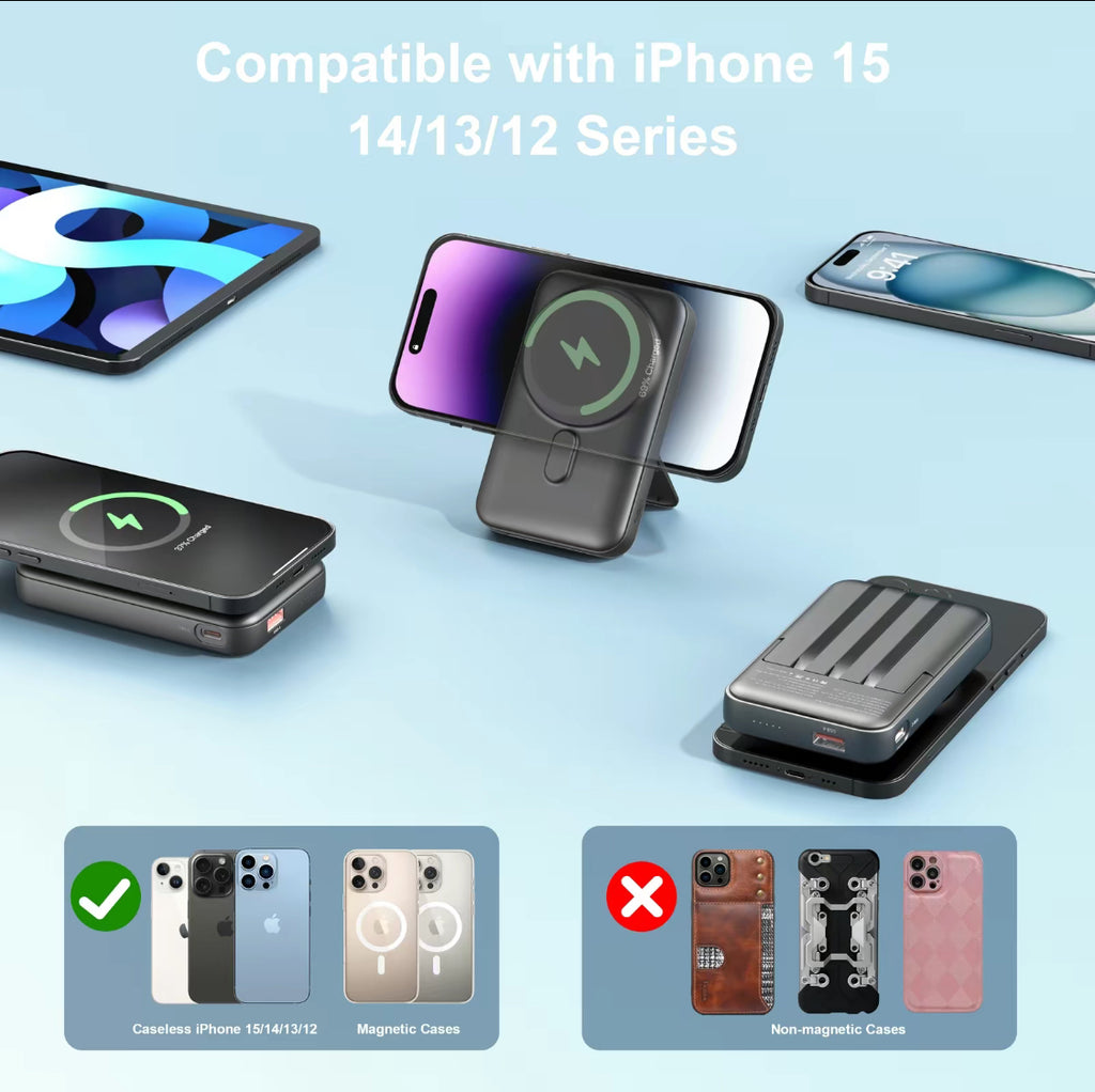 Magnetic Wireless Power Bank with Foldable Stand – Fast Charging Portable Battery Pack