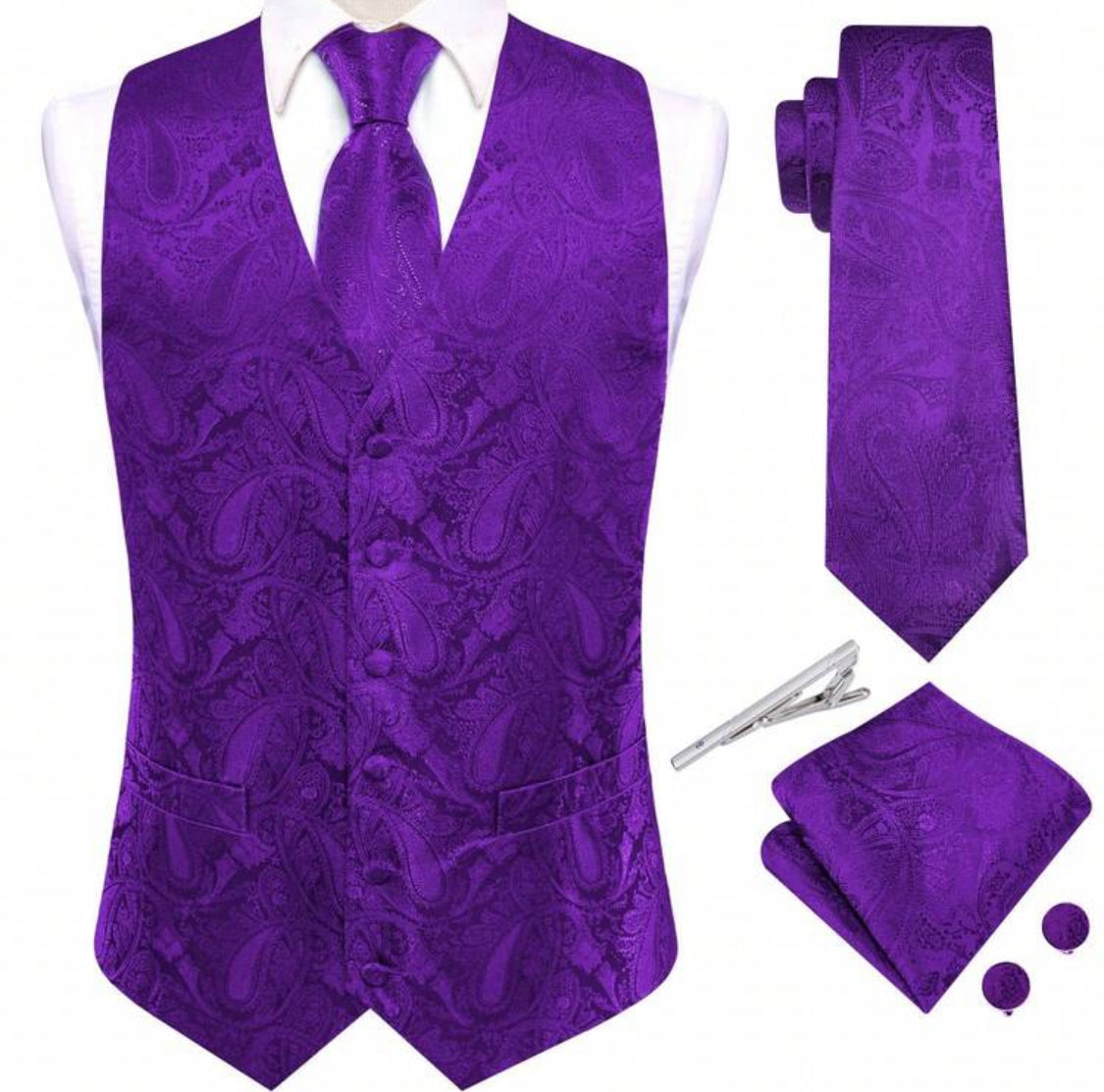 Luxury Paisley Men’s Waistcoat & Tie Set