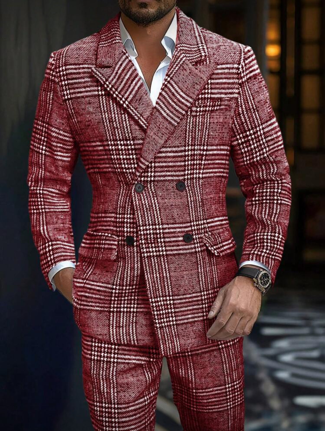 Luxury Plaid Double-Breasted Suit
