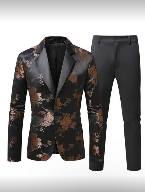 Black & Gold Floral Tuxedo Jacket