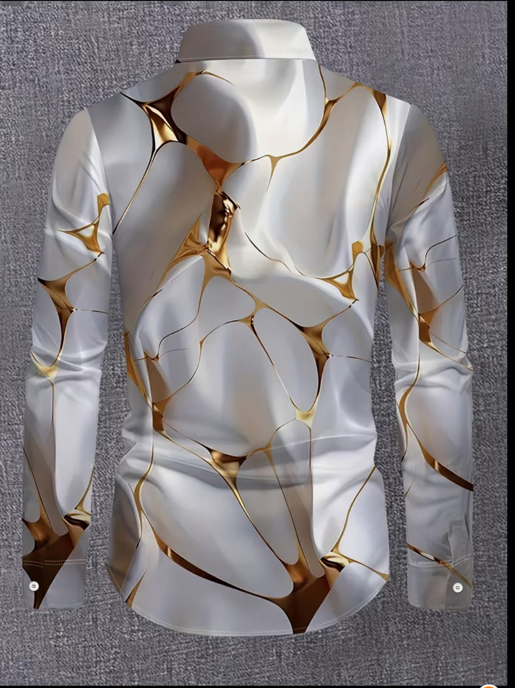 Men’s Luxury Marble Gold Accent Long-Sleeve Button-Down Shirt