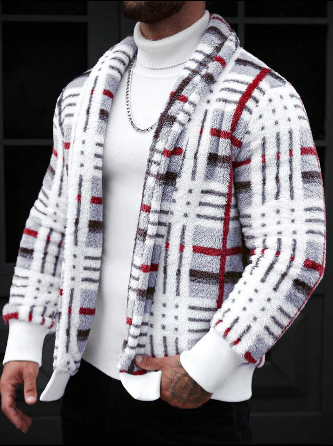Men’s Cozy Checkered Fleece Cardigan