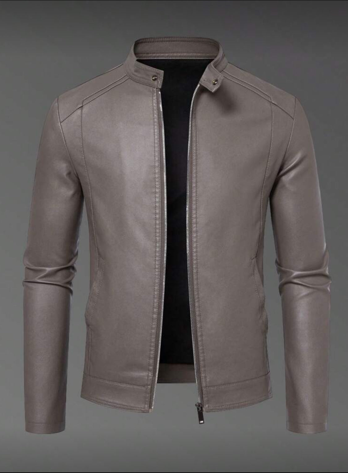 Men’s Classic Faux Leather Stand-Collar Jacket