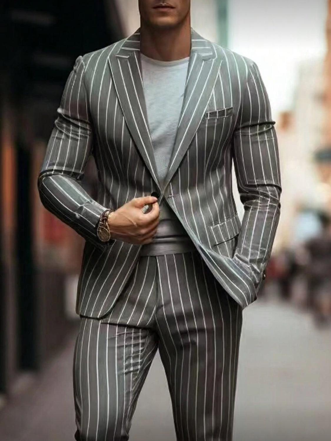 Modern Grey Pinstripe Slim Fit Suit