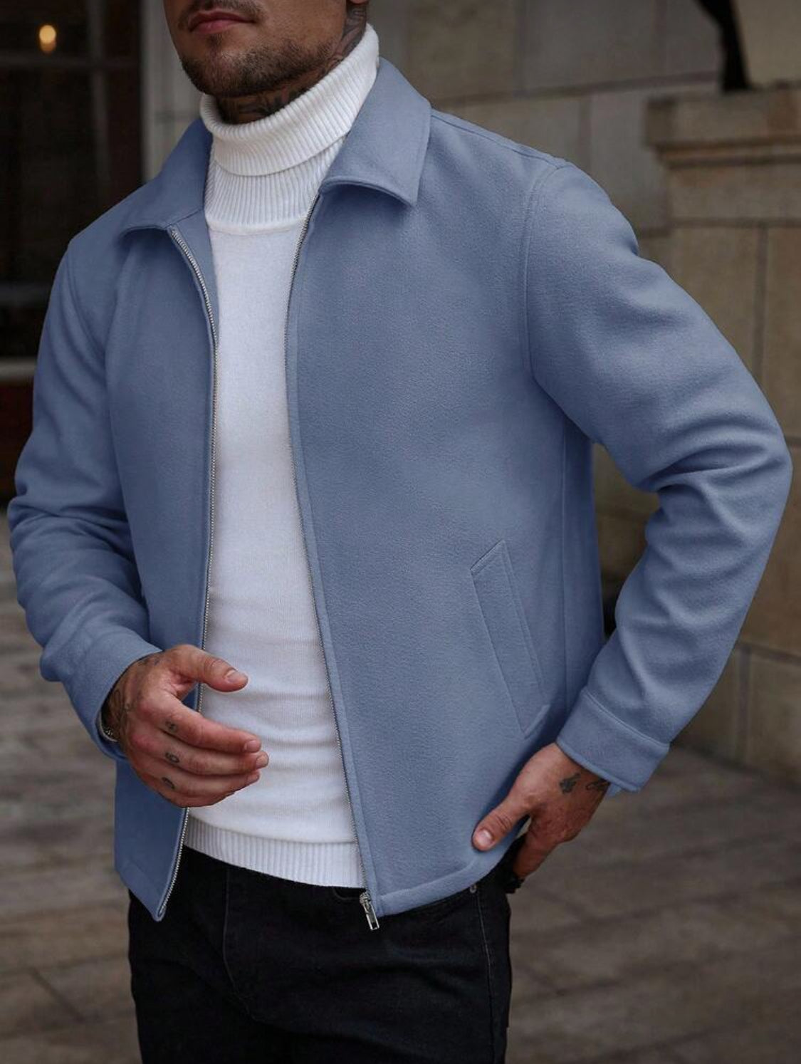Men’s Minimalist Zip-Up Wool Jacket
