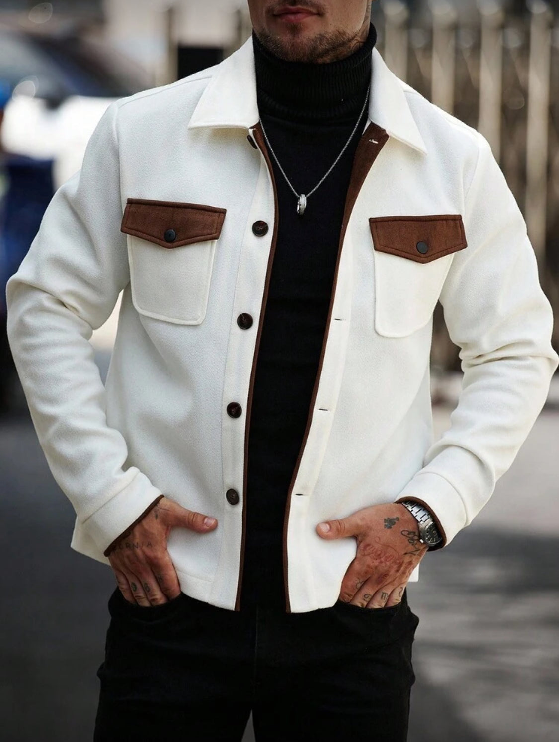 Men’s Contrast Pocket Wool-Blend Jacket