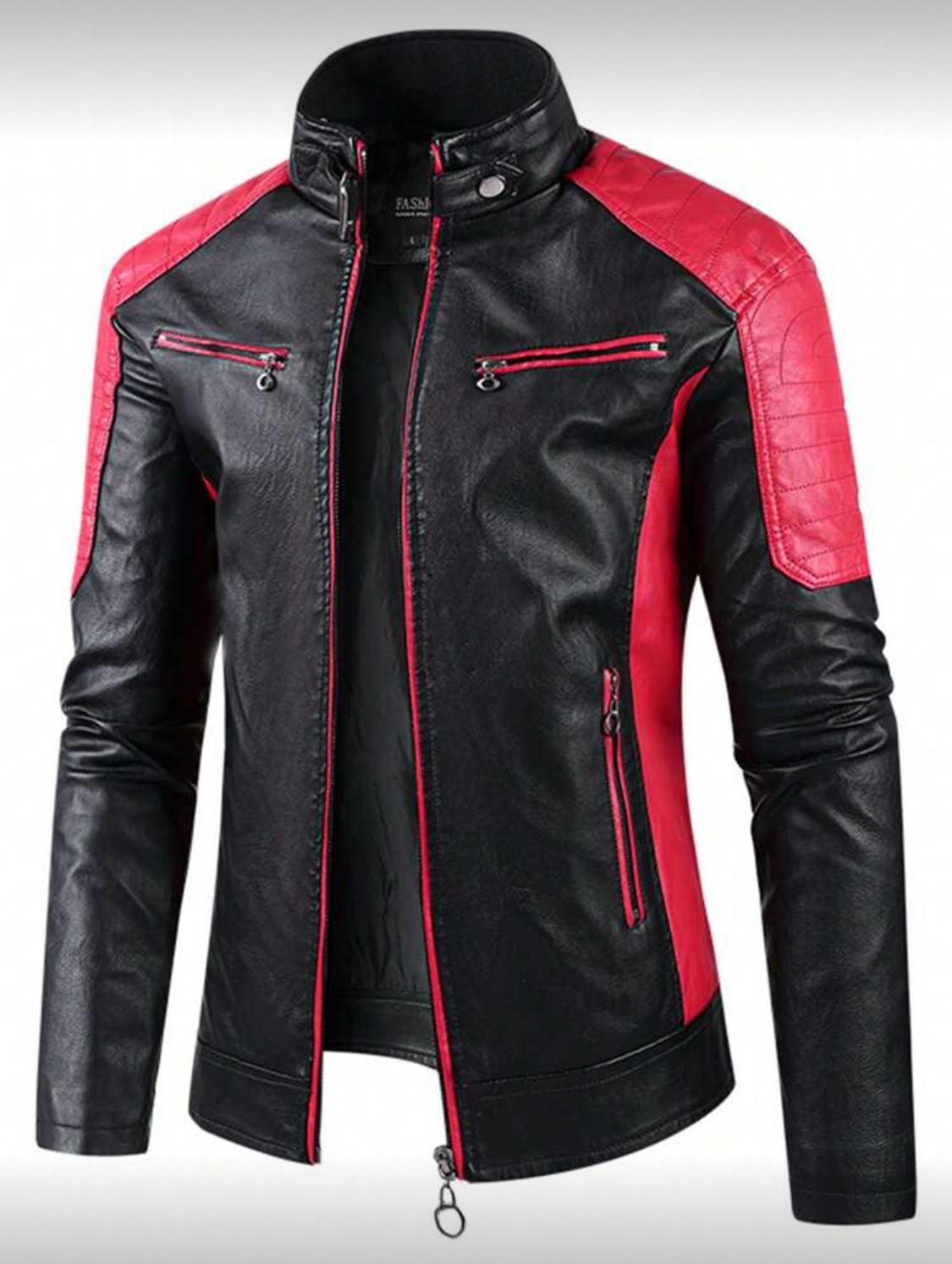 Men’s Contrast Panel Moto Leather Jacket
