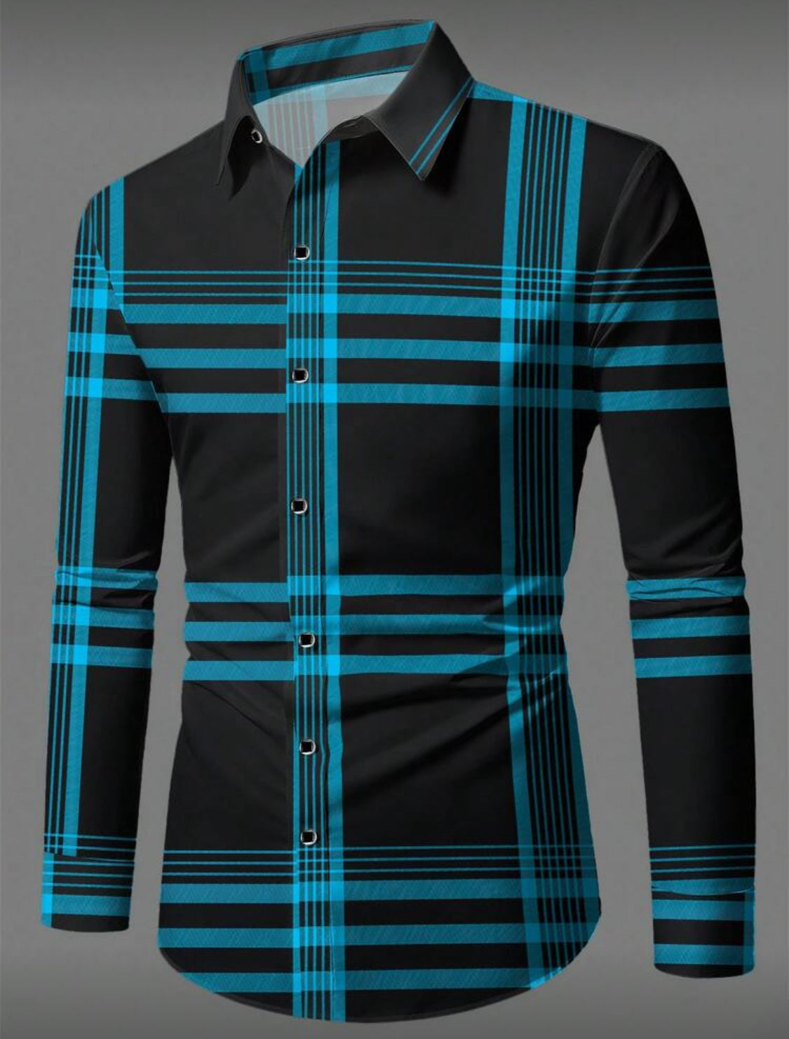 Men’s Modern Plaid Slim-Fit Button-Up Shirt