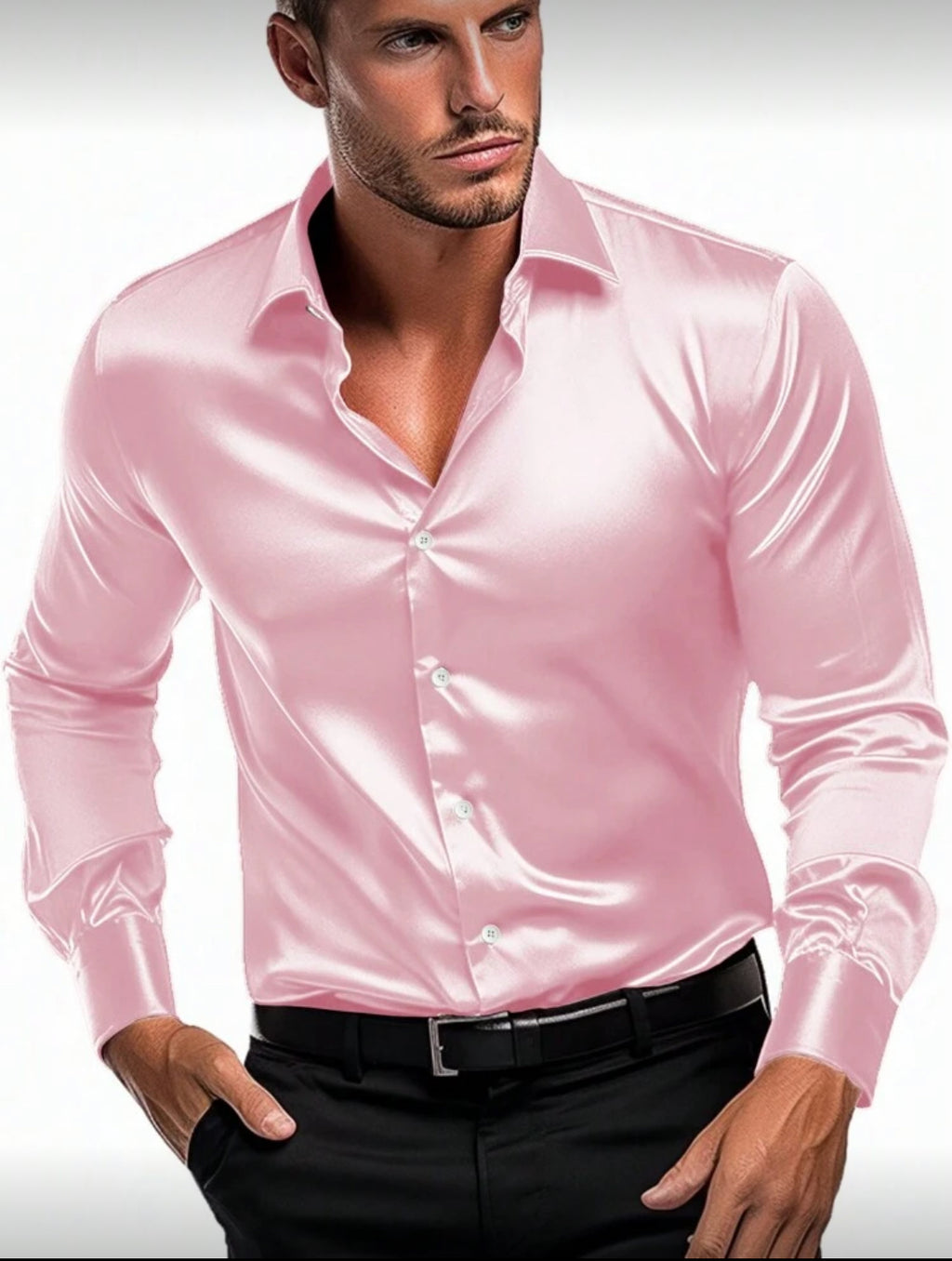 Men’s Slim Fit Satin Dress Shirt – Modern Elegant Style