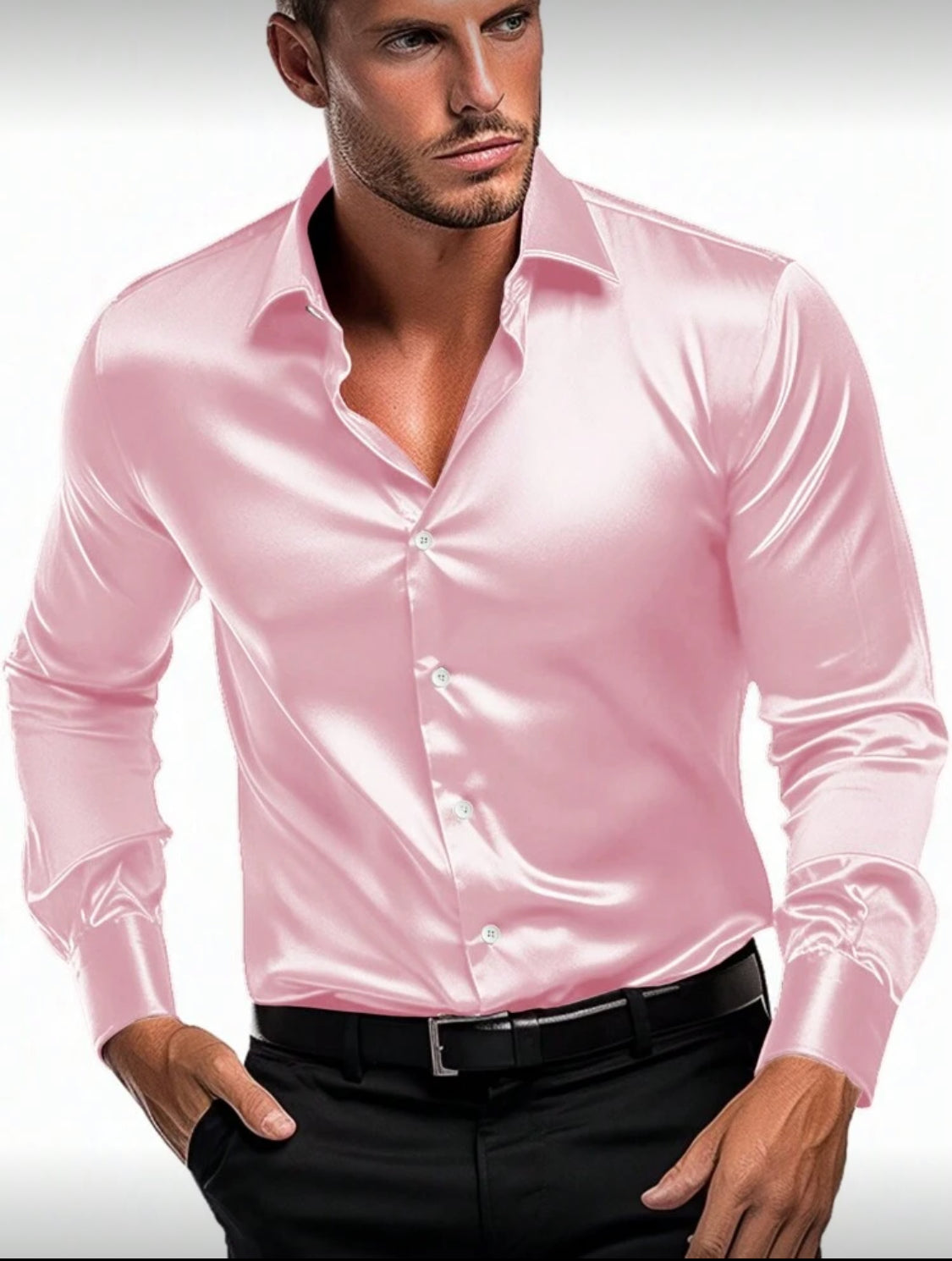 Men’s Slim Fit Satin Dress Shirt – Modern Elegant Style