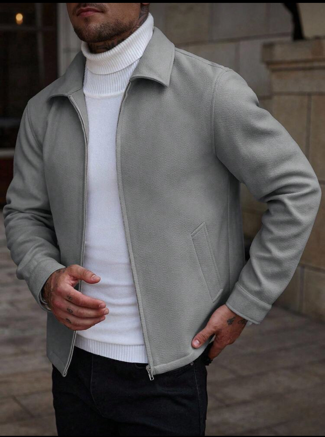 Men’s Minimalist Zip-Up Wool Jacket