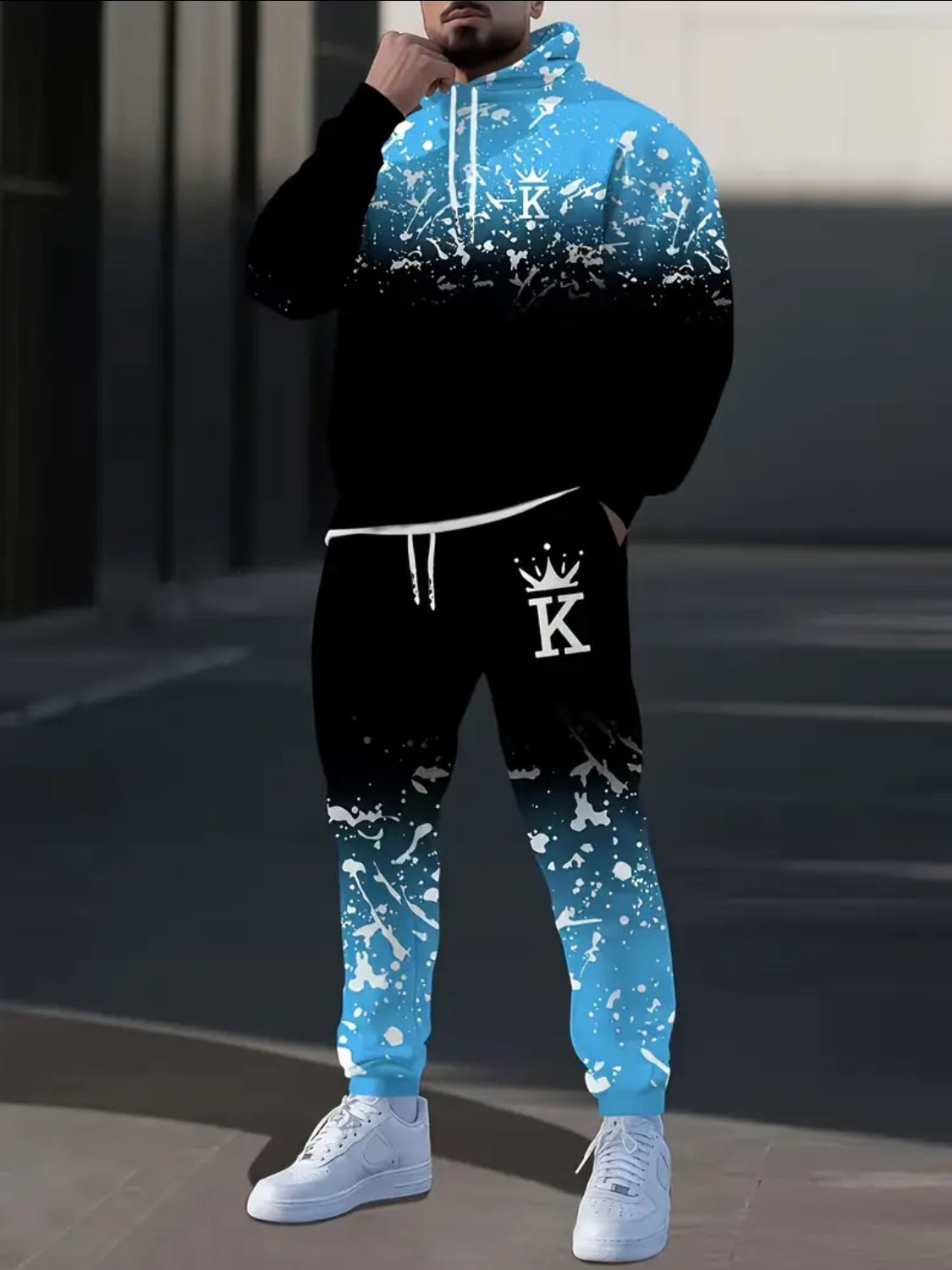 Men’s King Gradient Splatter Hoodie & Jogger Set