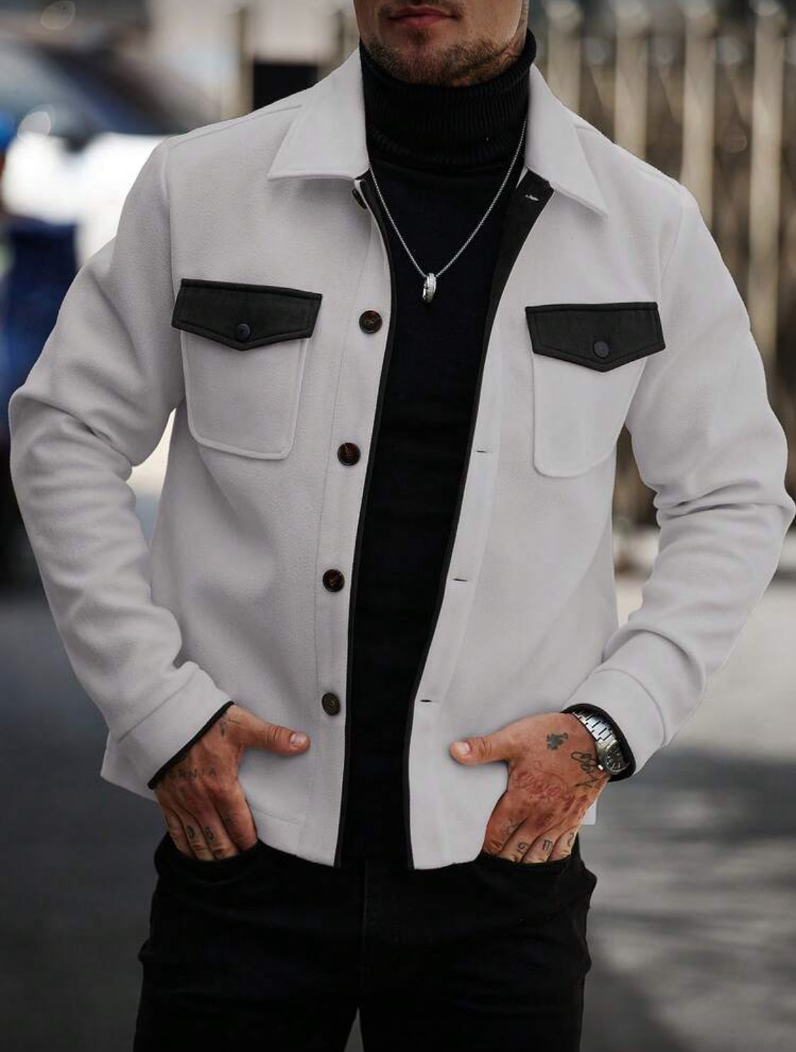 Men’s Contrast Pocket Wool-Blend Jacket