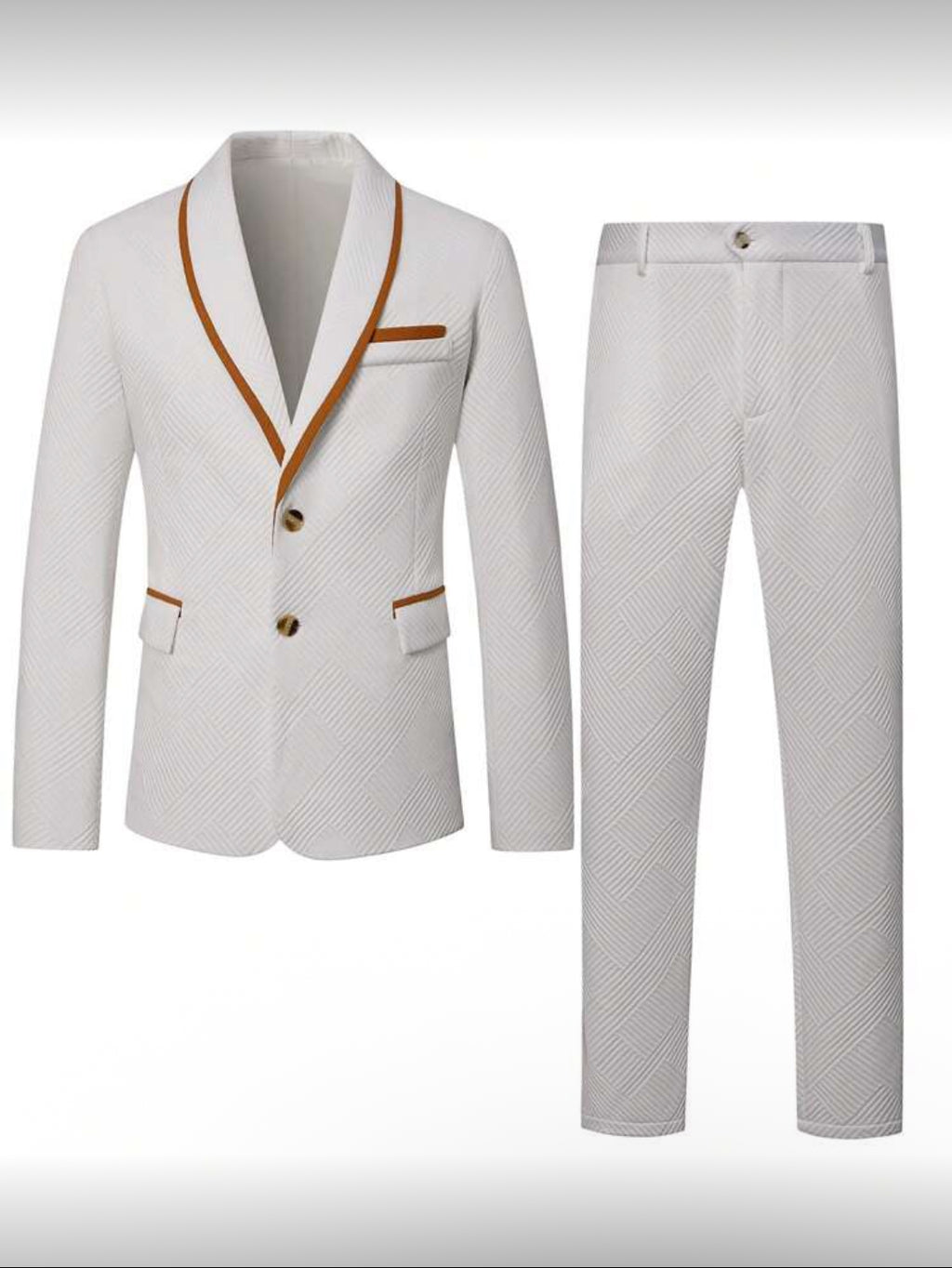 Textured White Luxury Suit with Gold Accents
