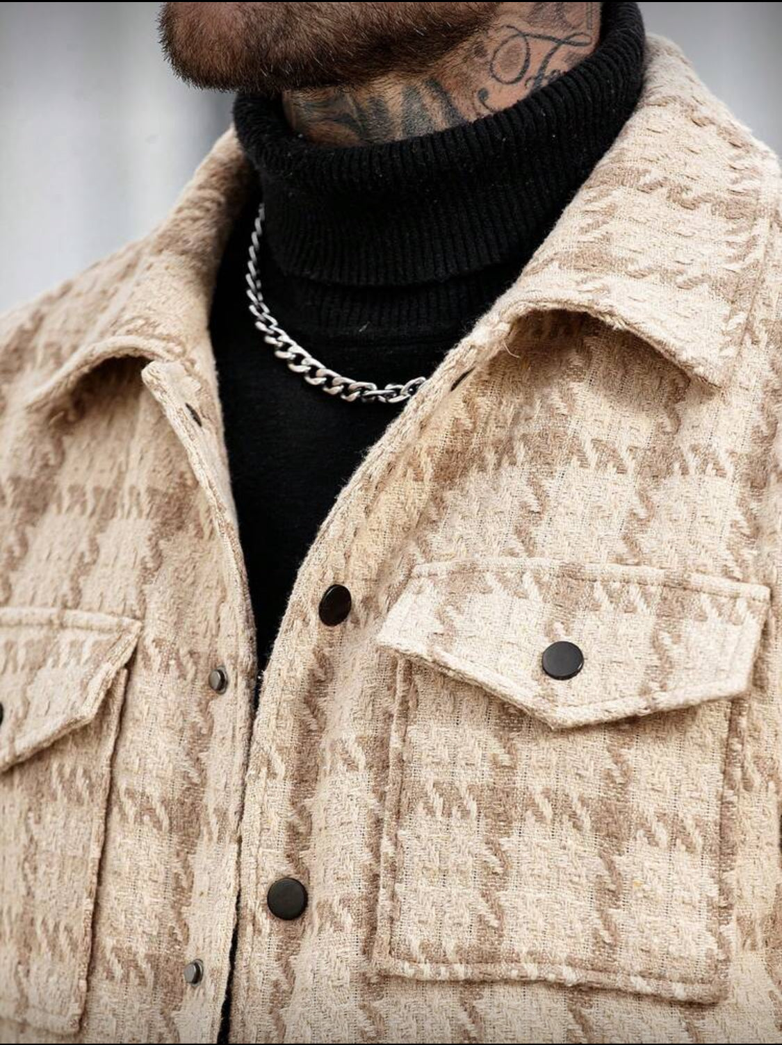 Men’s Textured Houndstooth Button-Up Jacket
