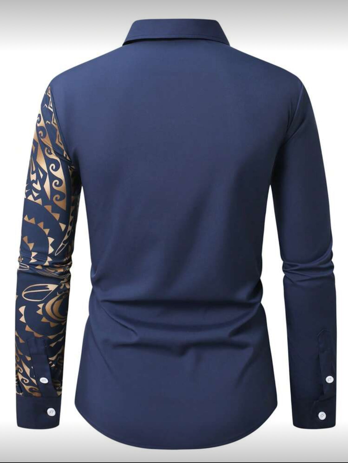 Men’s Slim Fit Designer Shirt with Gold Tribal Pattern