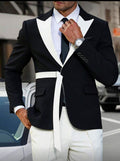 Black & White Contrast Belted Suit