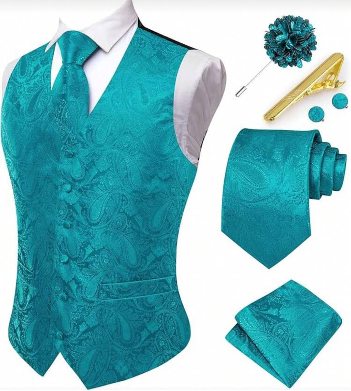 Luxury Paisley Men’s Waistcoat & Tie Set