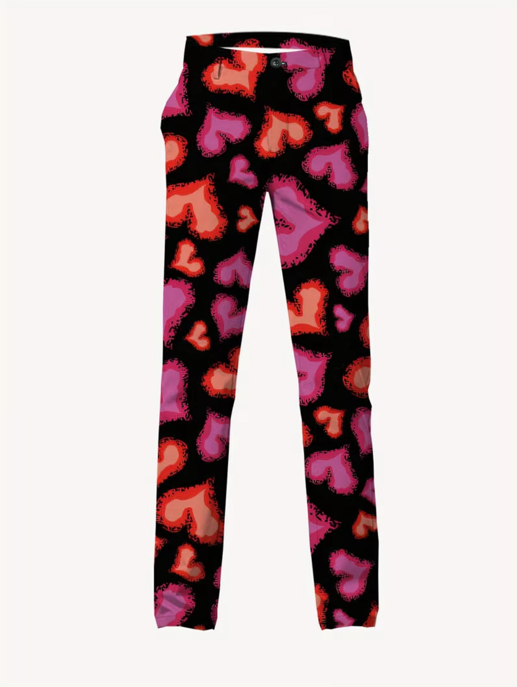 Men’s Black Heart Pattern Suit Set – Pink & Red Graphic Design