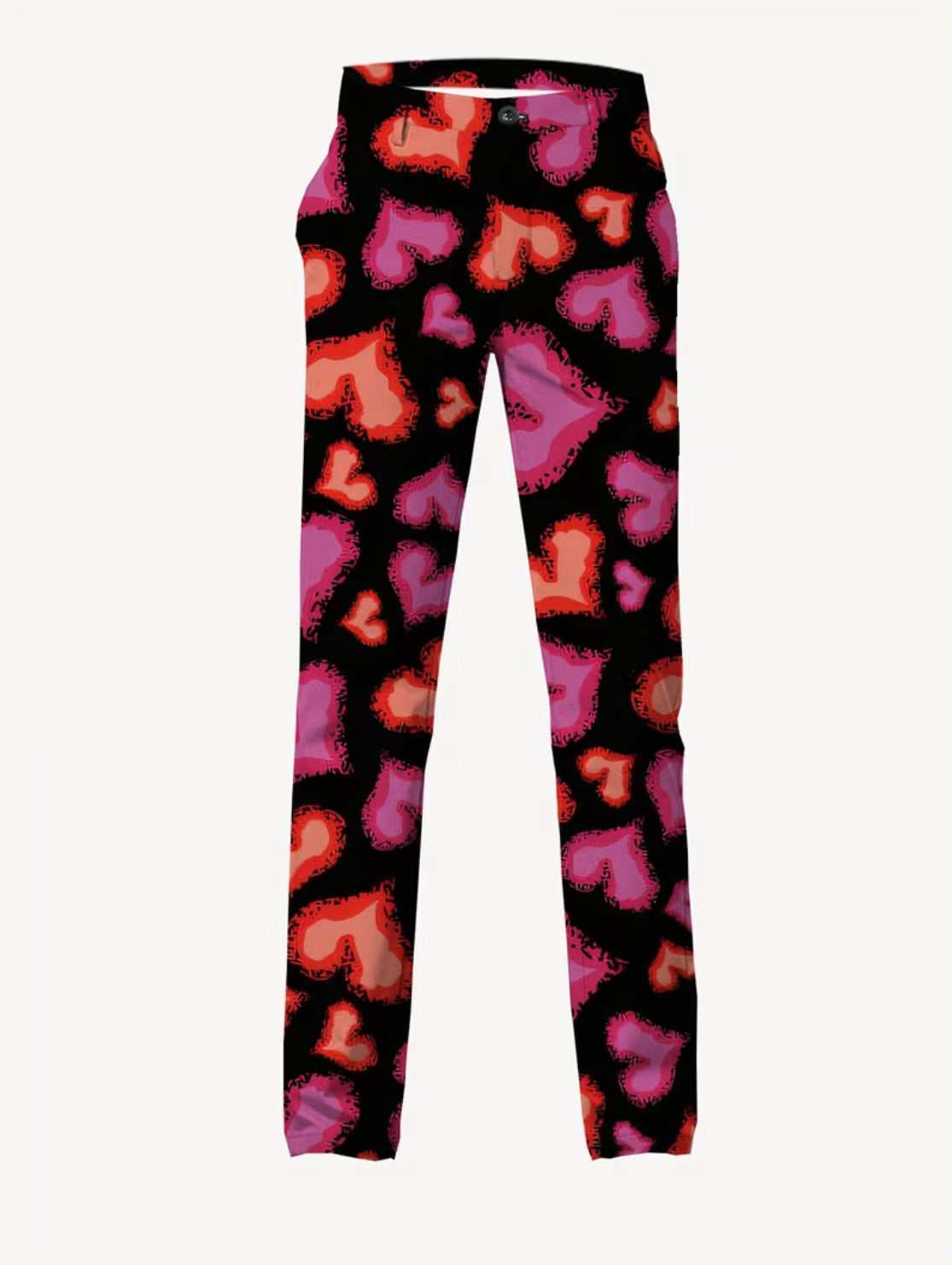 Men’s Black Heart Pattern Suit Set – Pink & Red Graphic Design