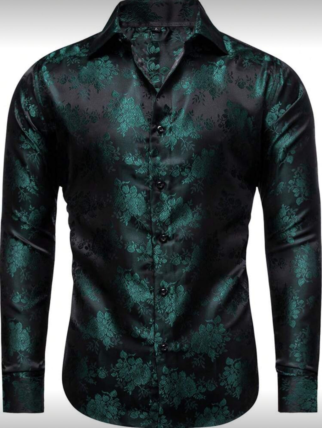 Luxury Black Shirt with Emerald Floral Pattern