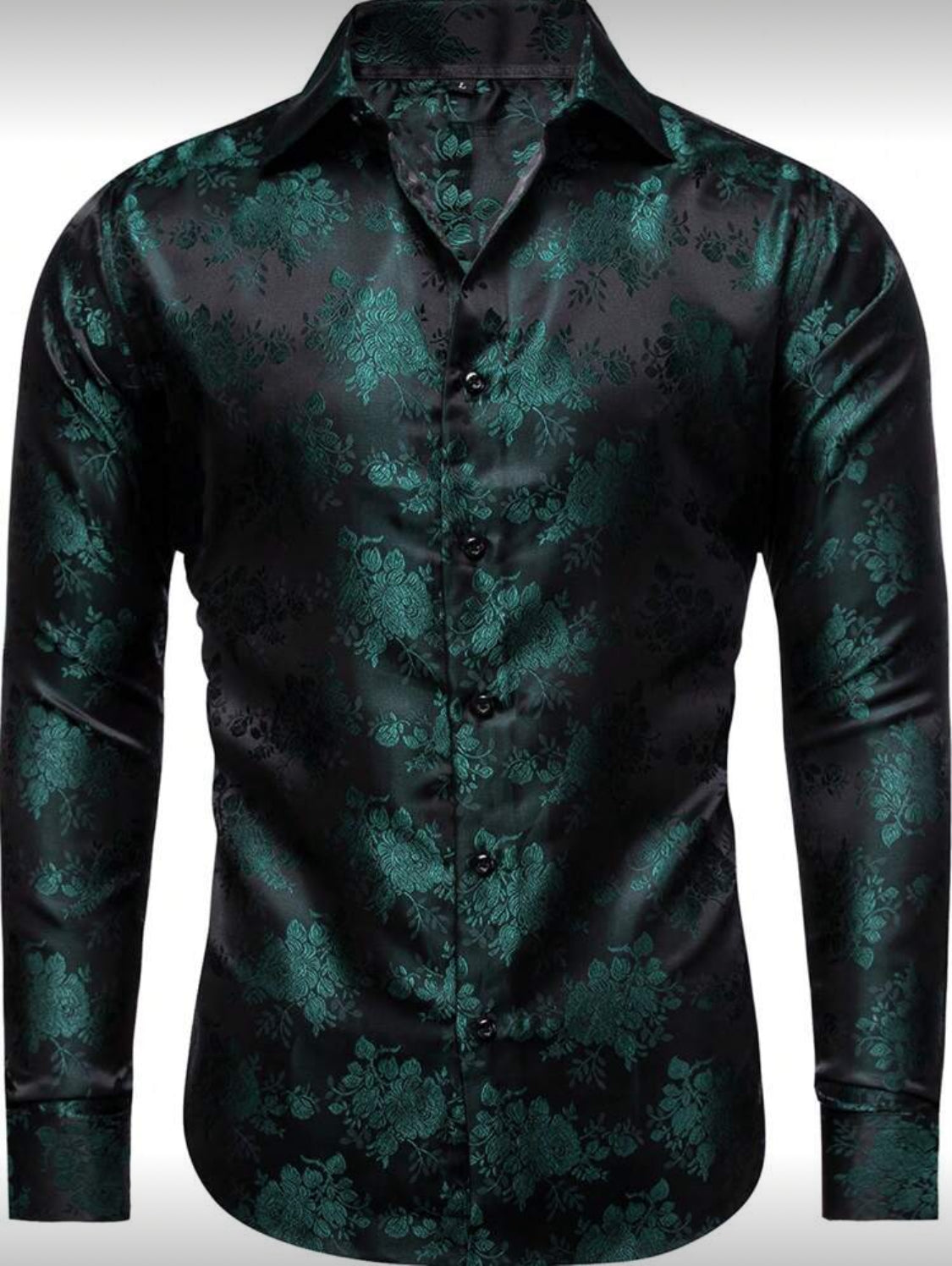 Luxury Black Shirt with Emerald Floral Pattern