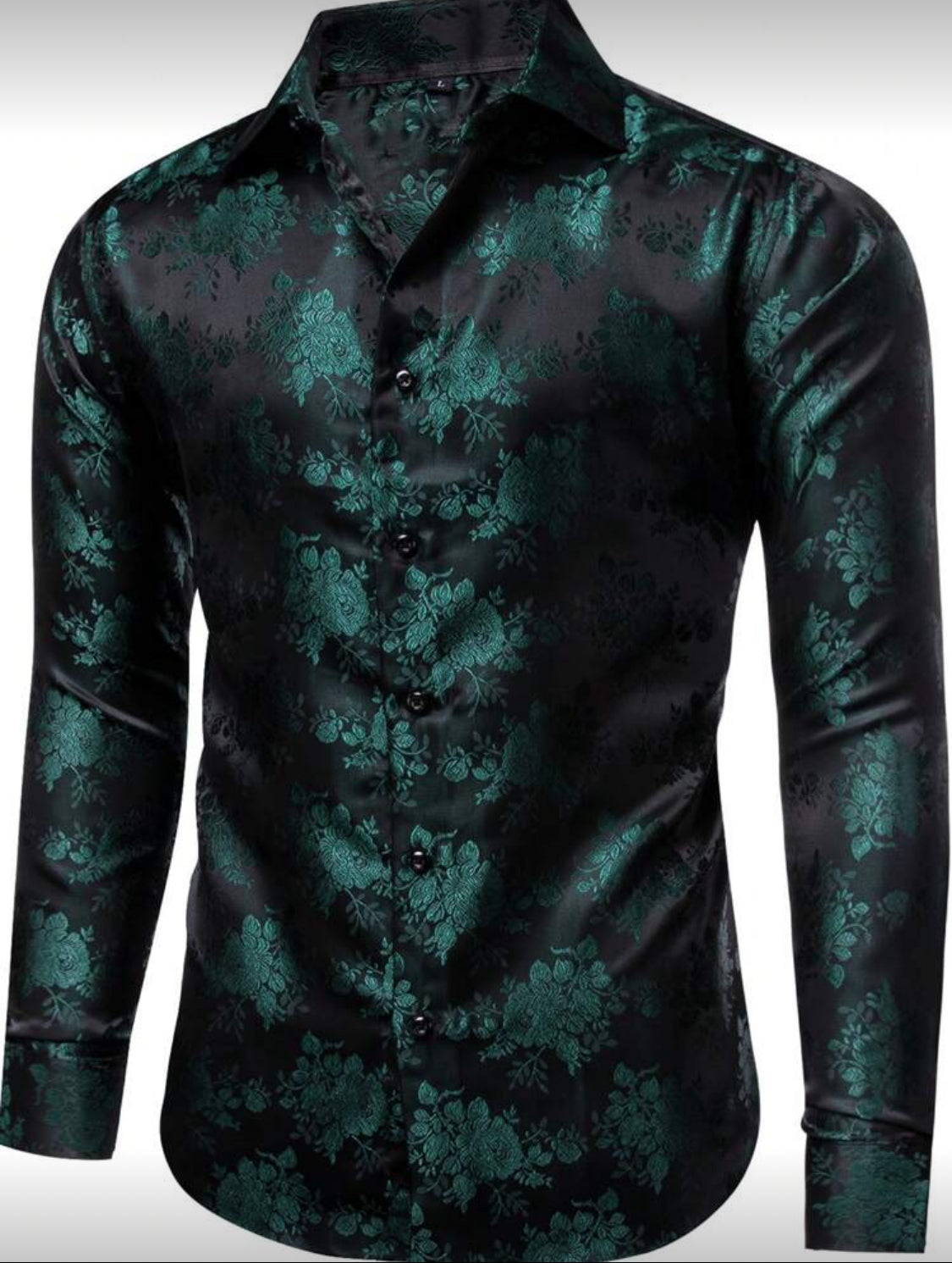 Luxury Black Shirt with Emerald Floral Pattern