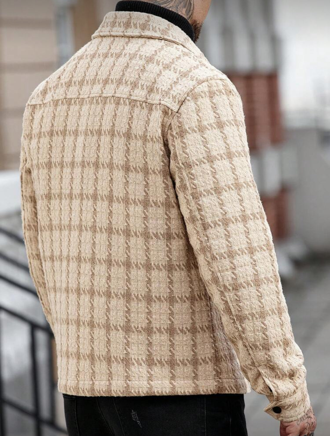 Men’s Textured Houndstooth Button-Up Jacket